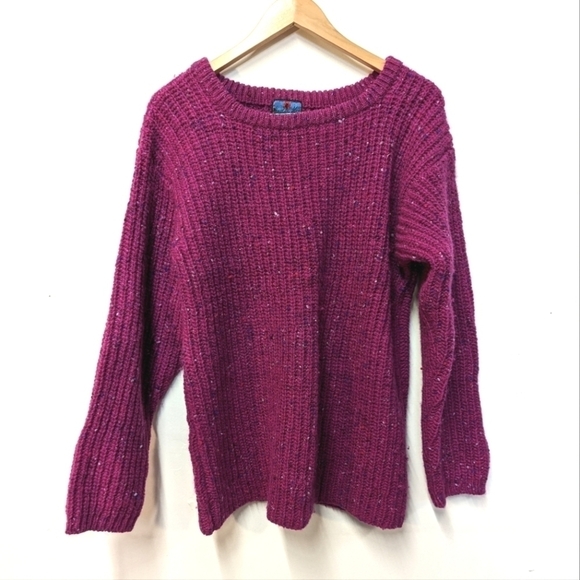 Vintage 80s Fuchsia Pink Wool Crew Neck Speckled M - Picture 1 of 10